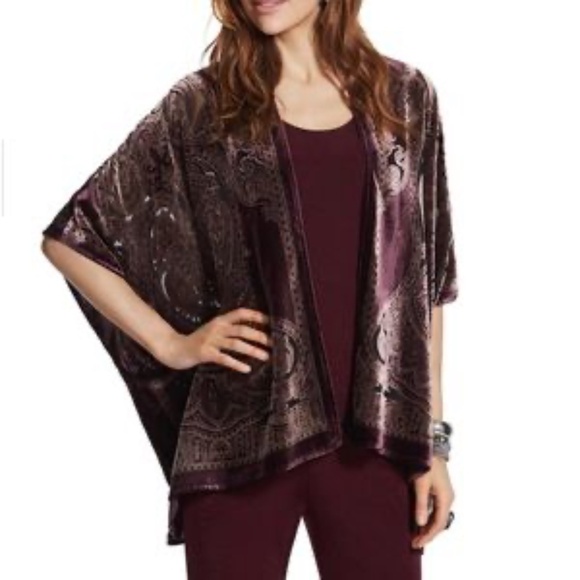 Chico’s Traveler Burnout Velvet Paisly Kimono - Picture 1 of 11
